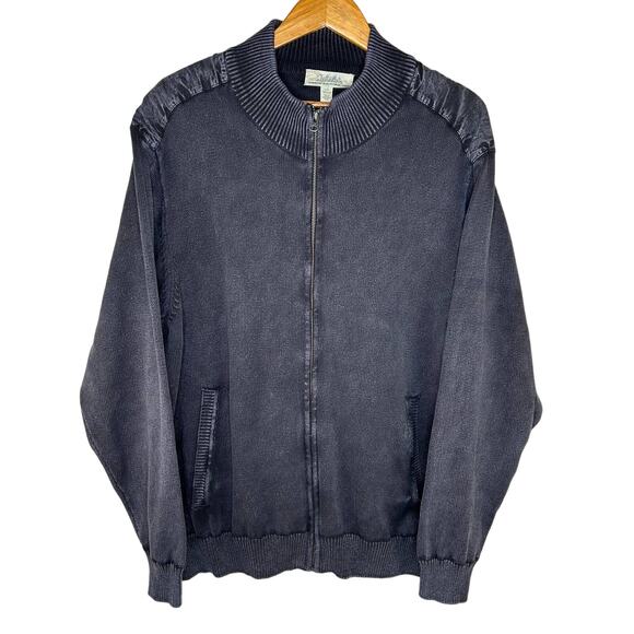 Cabela's Men's Cardigan Sweater SZ L Black Gray Grunge Mineral Wash Faded Look - Picture 1 of 8